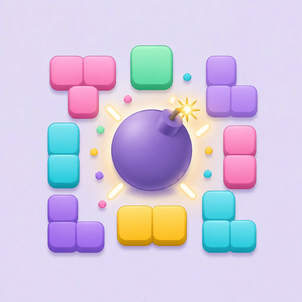 Blastela: Bomb Blocks app icon showing colorful blocks and a purple bomb